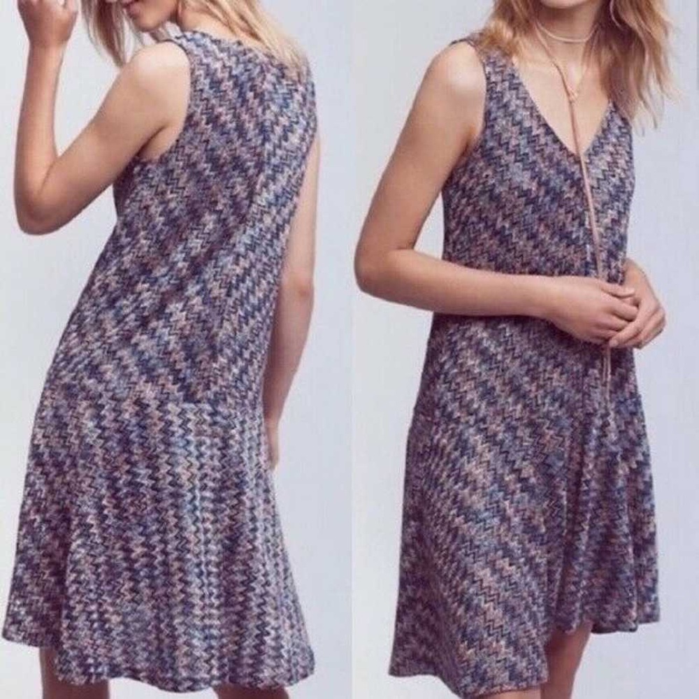 Anthropologie Maeve Women’s Knit Dress Sz Medium Westwater Blue Chevron Print